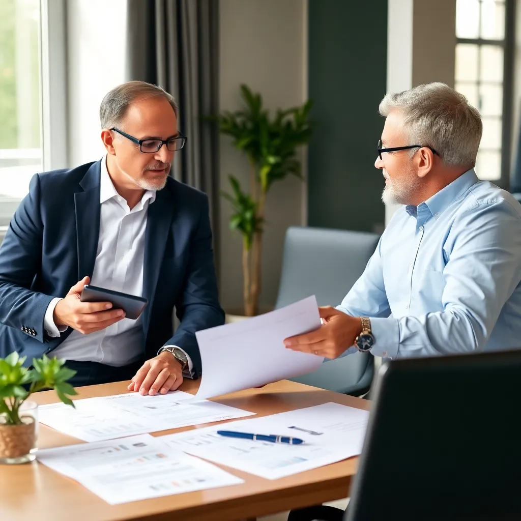 Professionele financieel adviseur die een vermogensplan bespreekt met een cliënt