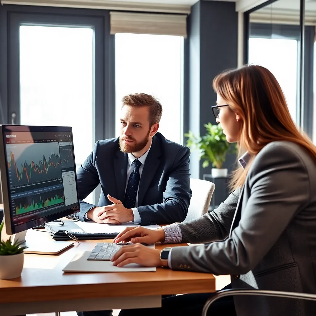 Financieel adviseur die portefeuilleaanpassingen bespreekt met cliënt