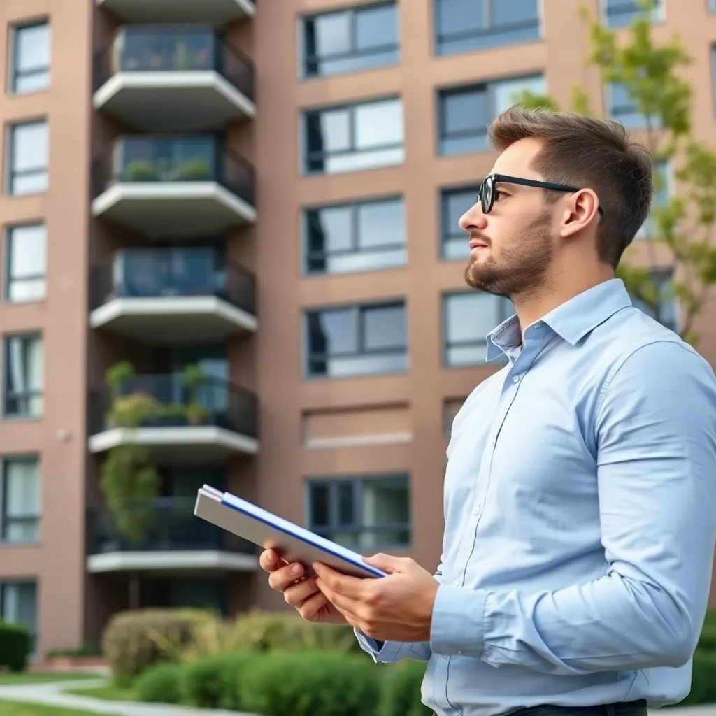 Nederlandse vastgoedinvesteerder die een nieuw pand inspecteert